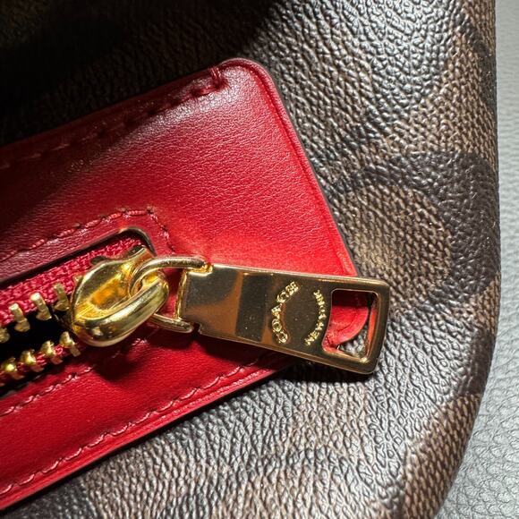 Coach Hallie In Signature Canvas Shoulder Bag Brown True Red NWT $398 - Picture 12 of 12